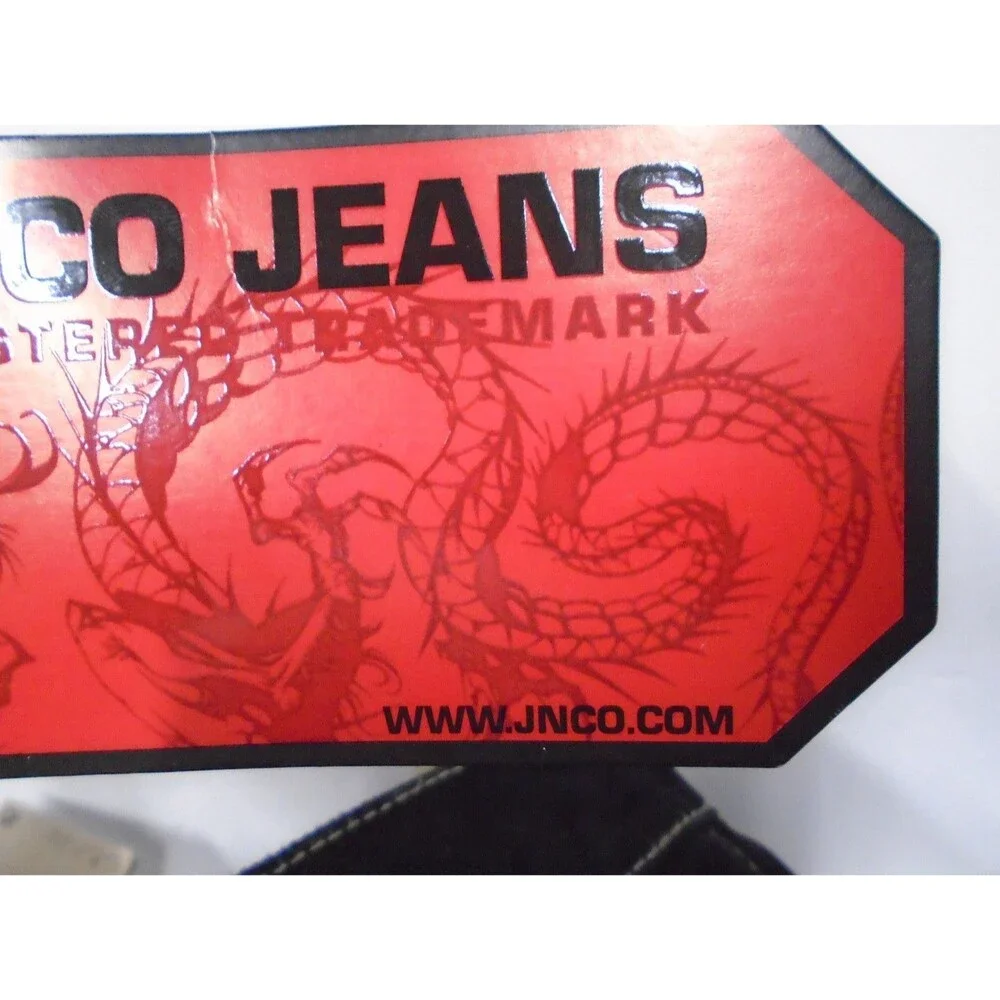 NWT VTG JNCO Phoenix Crown Wide Leg Jeans Black Baggy Rave Skater Y2K Mens 32x30